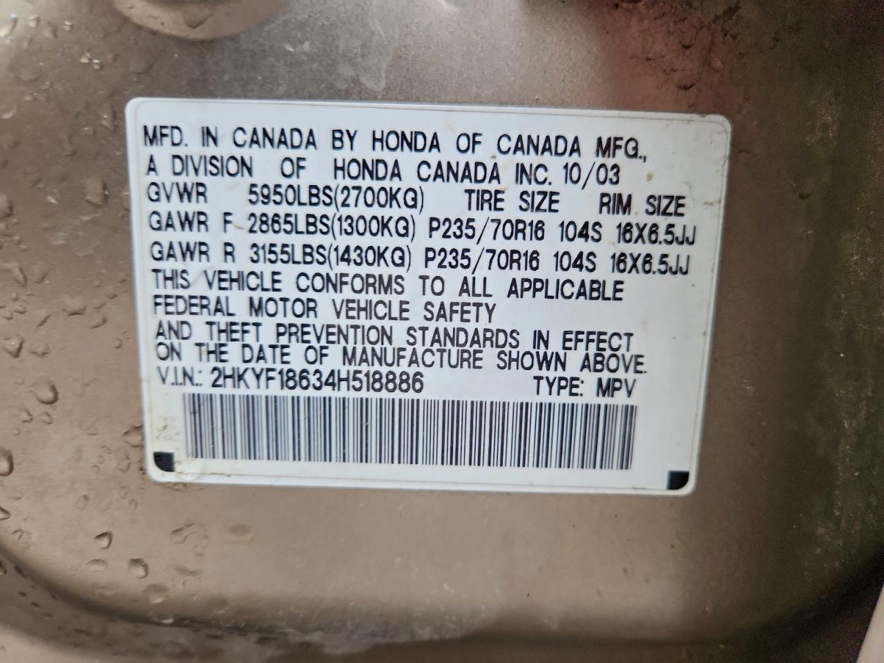 2004 HONDA PILOT EXL photo 13