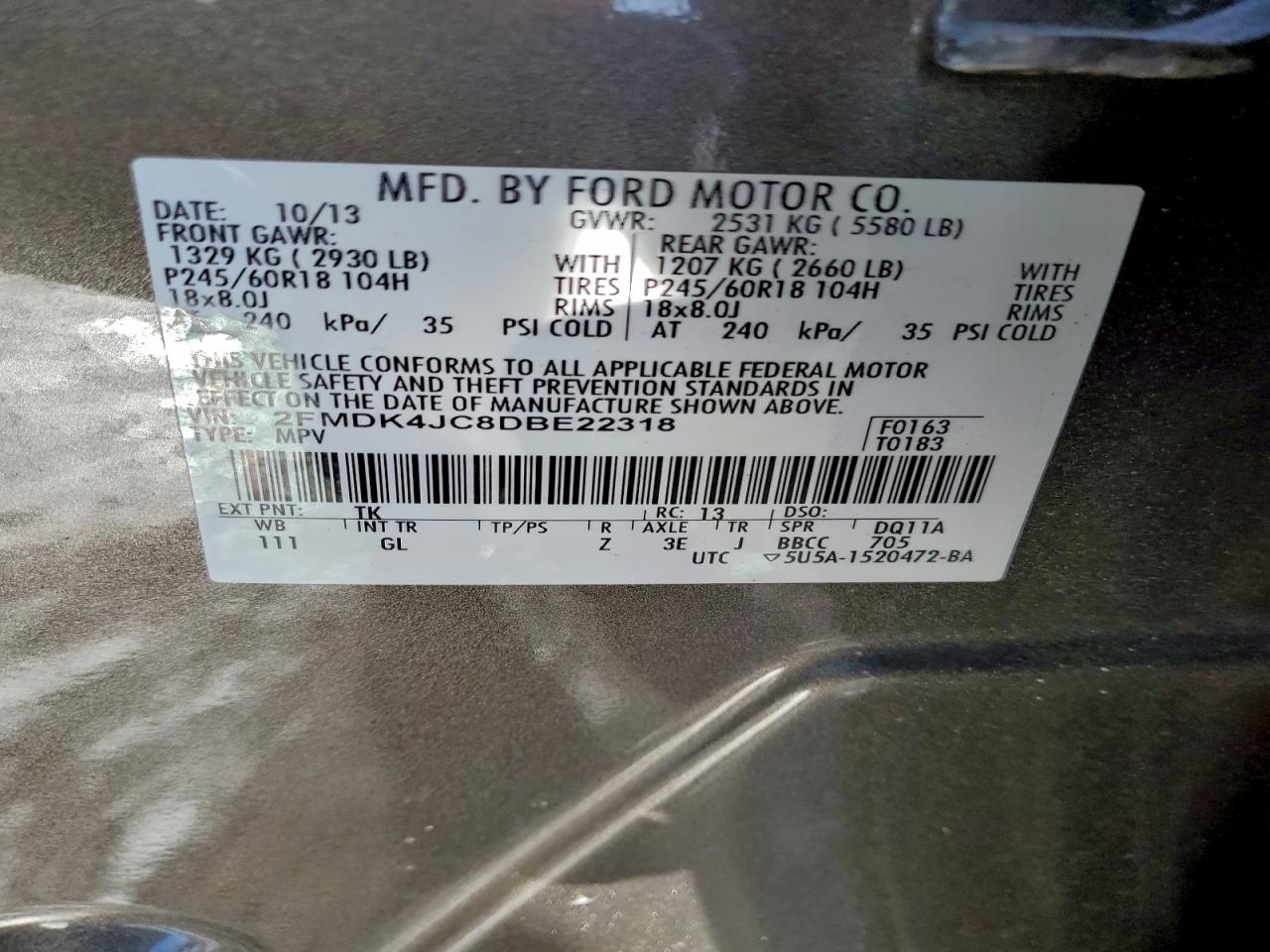 2013 FORD EDGE SEL photo 13