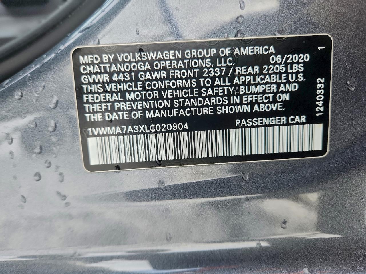 2020 VOLKSWAGEN PASSAT R-LINE photo 12