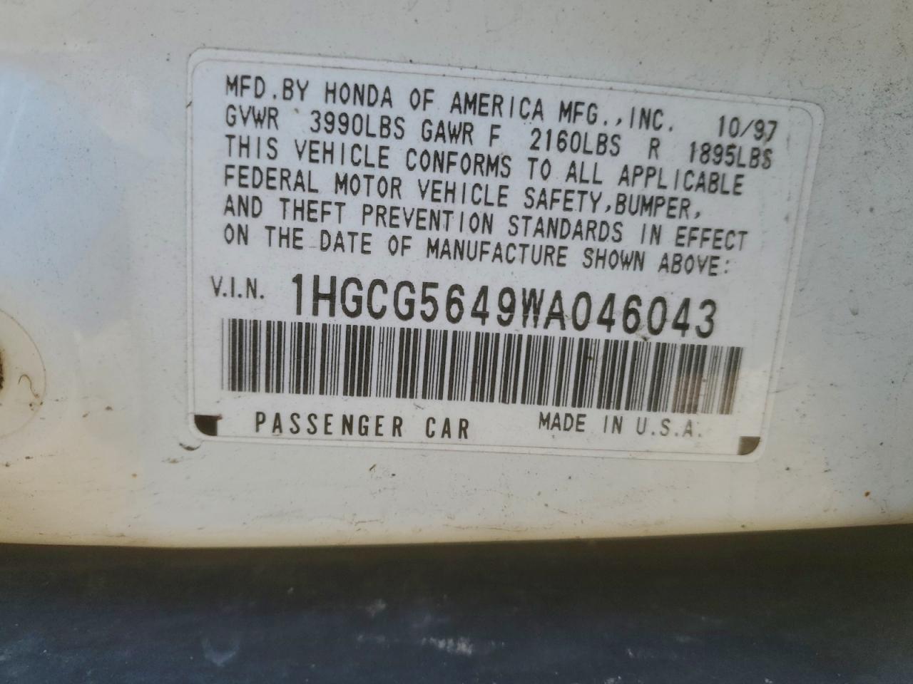 1998 HONDA ACCORD LX photo 12