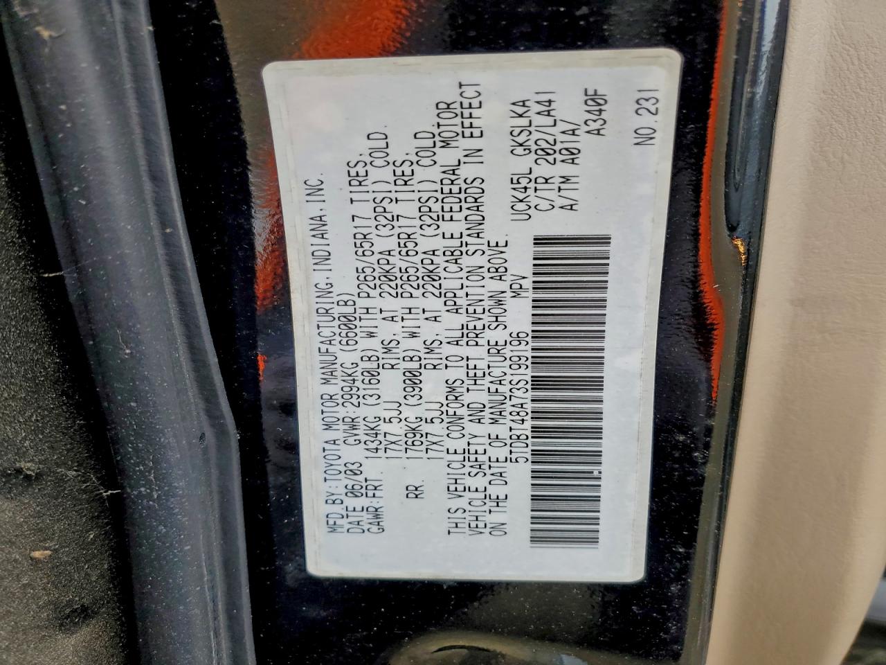 2003 TOYOTA SEQUOIA LIMITED photo 13