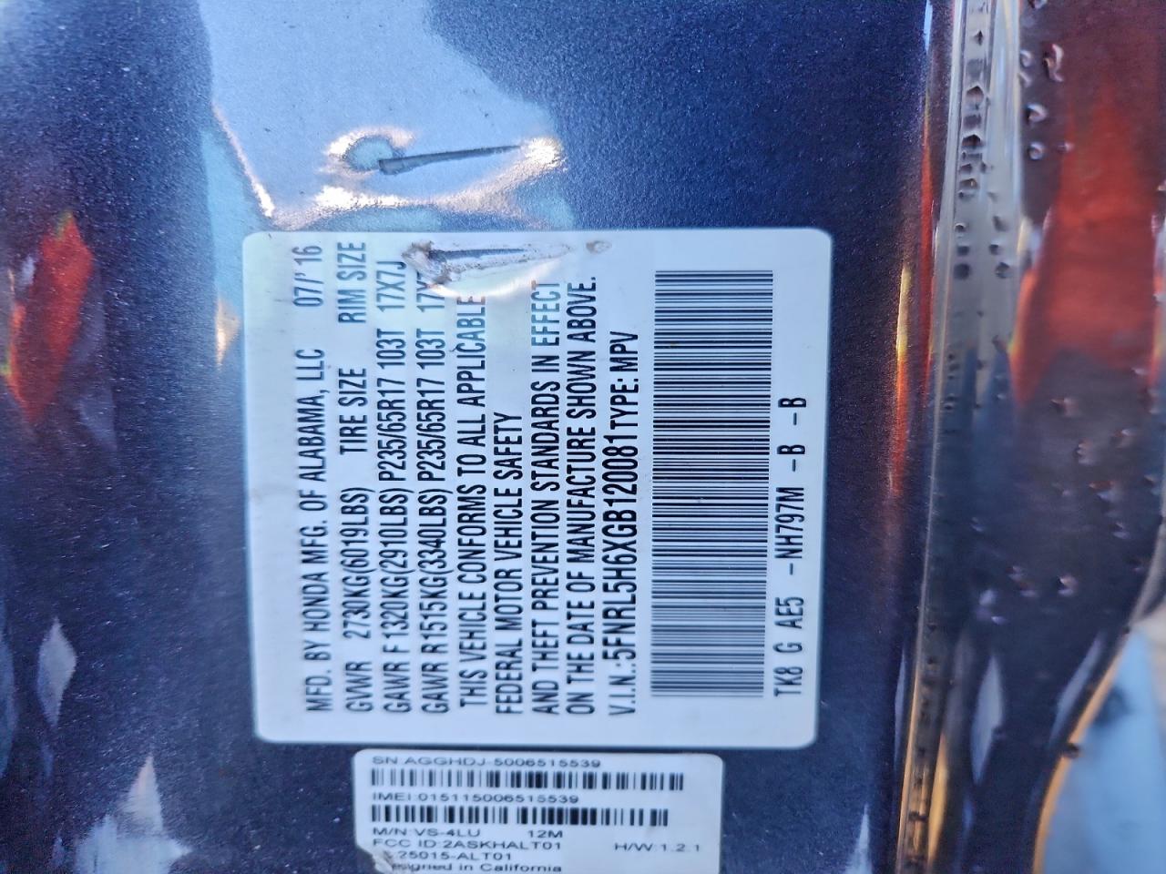 2016 HONDA ODYSSEY EXL photo 13