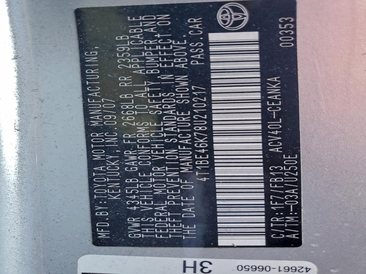 2008 TOYOTA CAMRY CE photo 12