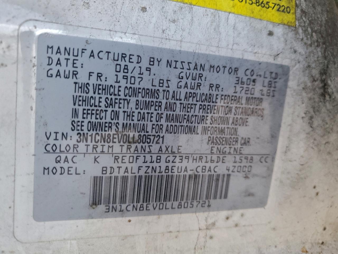 2020 NISSAN VERSA SV photo 12