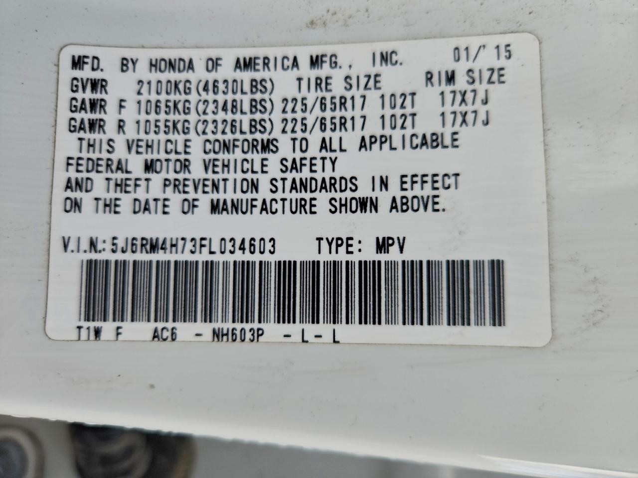 2015 HONDA CR-V EXL photo 13