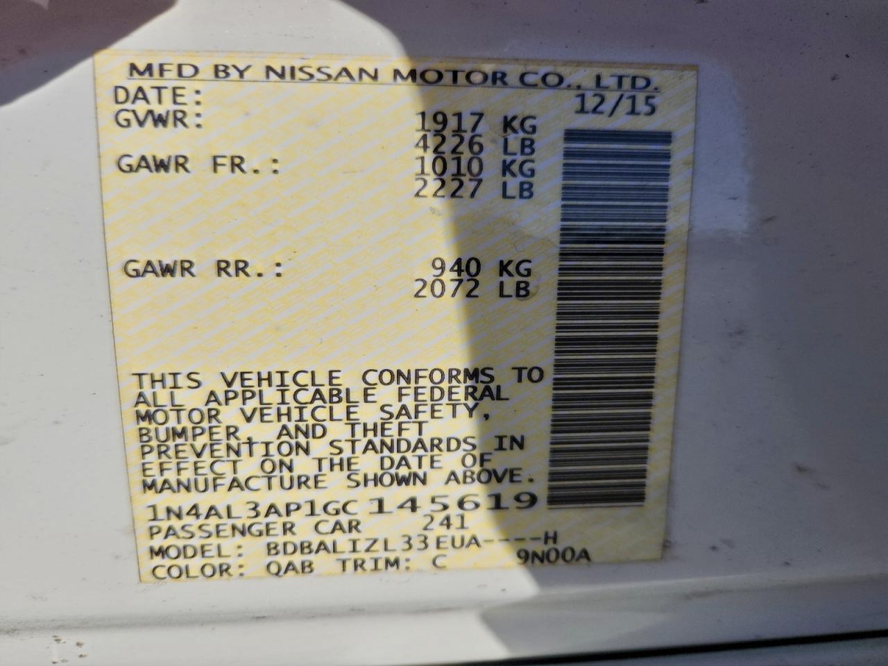 2016 NISSAN ALTIMA 2.5 photo 13