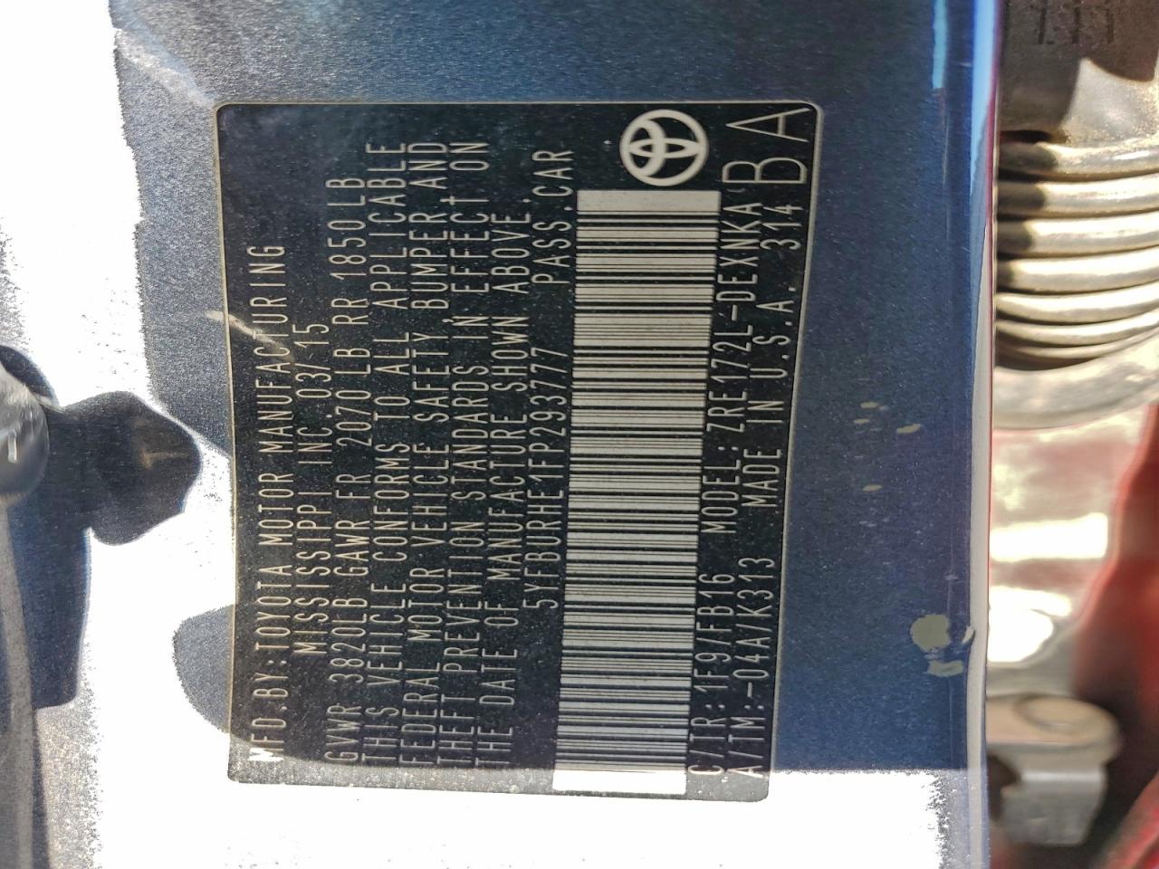 2015 TOYOTA COROLLA L photo 12