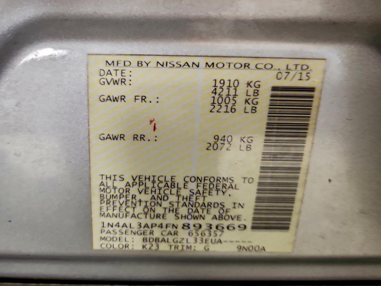 2015 NISSAN ALTIMA 2.5 photo 12