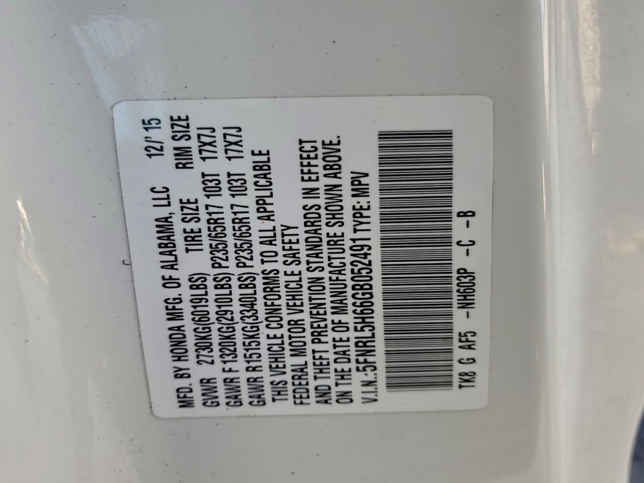 2016 HONDA ODYSSEY EXL photo 14