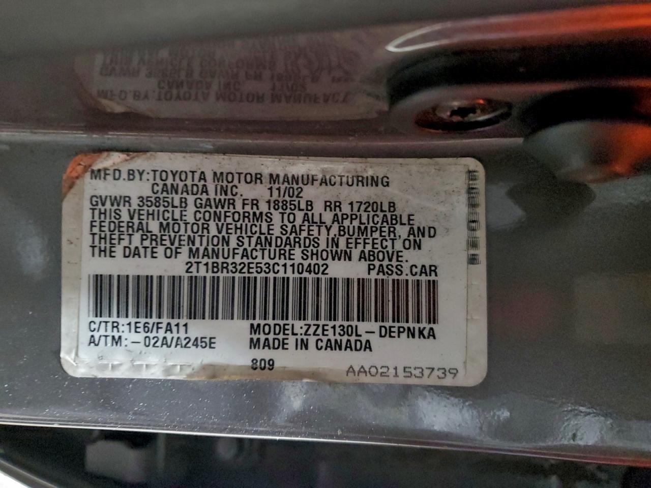 2003 TOYOTA COROLLA CE photo 12