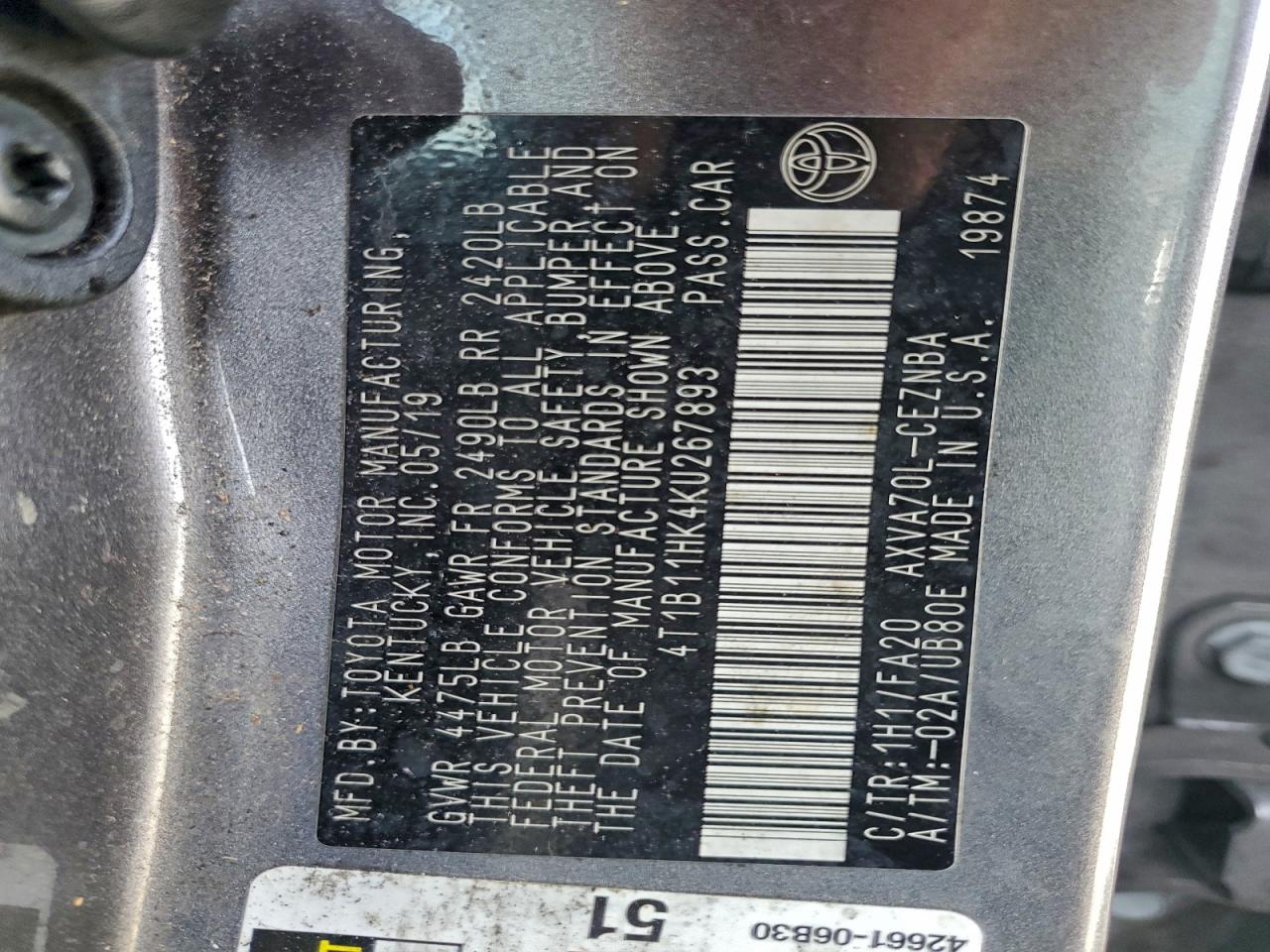 2019 TOYOTA CAMRY L photo 25