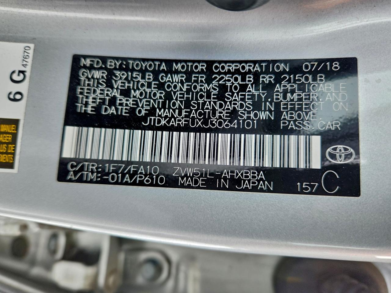 2018 TOYOTA PRIUS photo 23