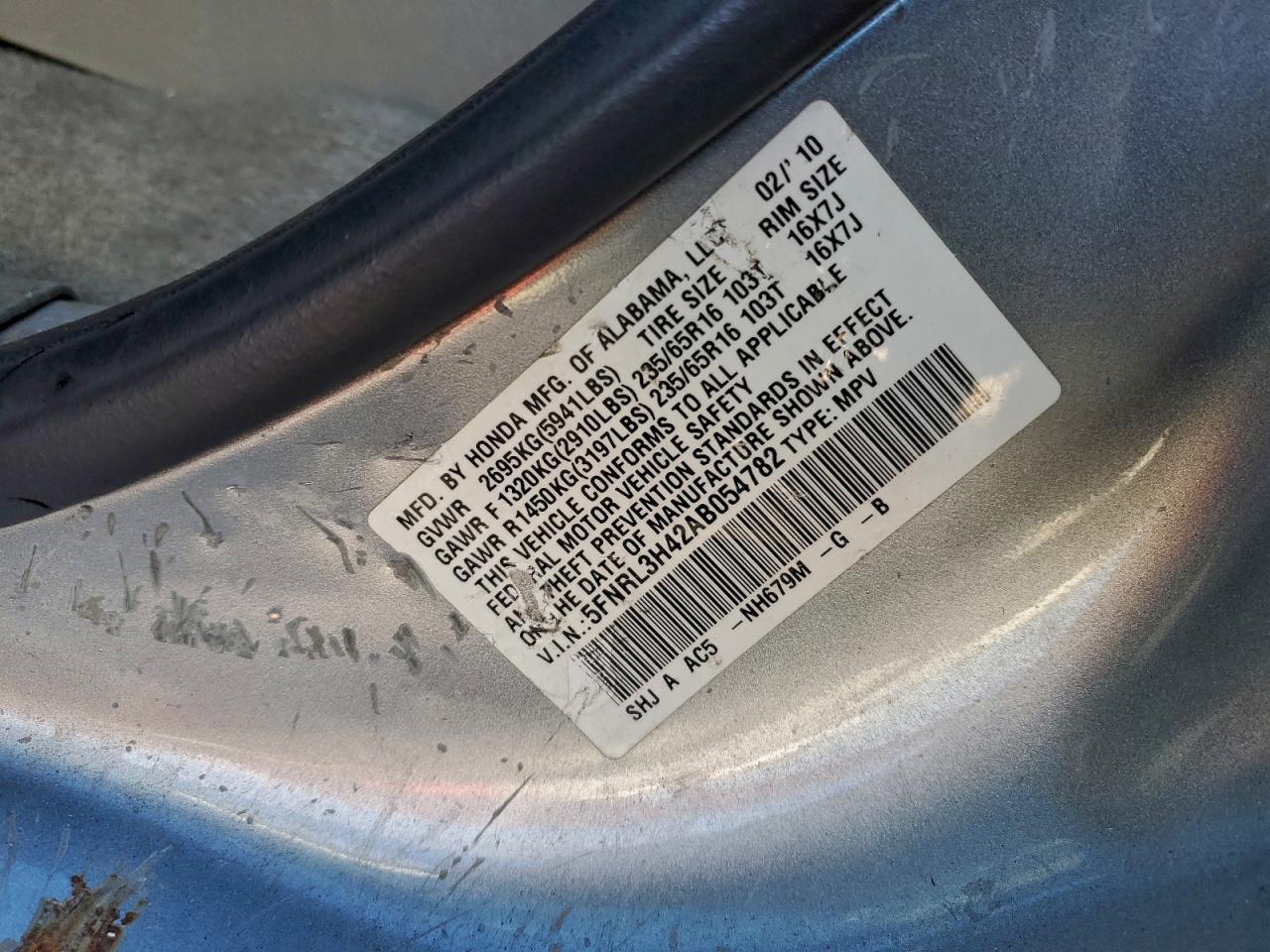 2010 HONDA ODYSSEY EX photo 12