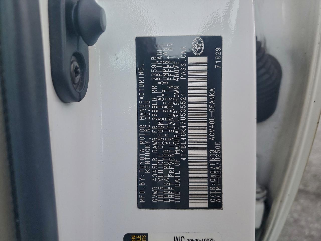 2007 TOYOTA CAMRY CE photo 12