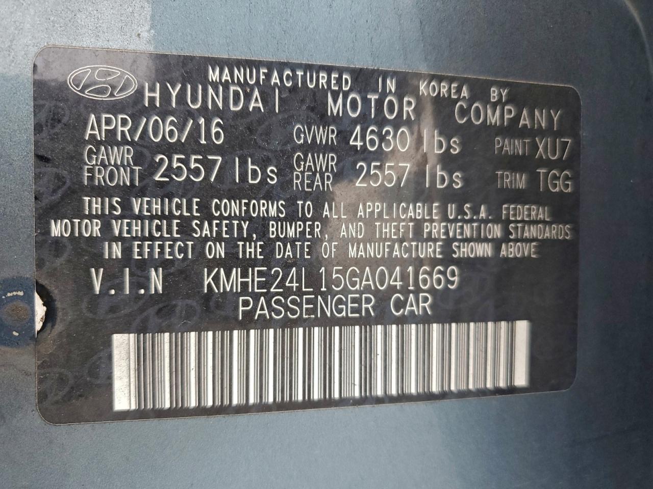 2016 HYUNDAI SONATA HYBRID photo 12