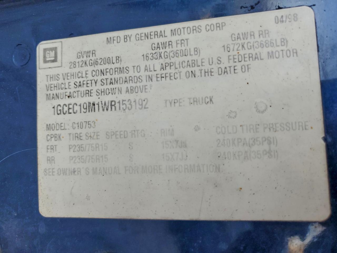 1998 CHEVROLET GMT-400 C1500 photo 12