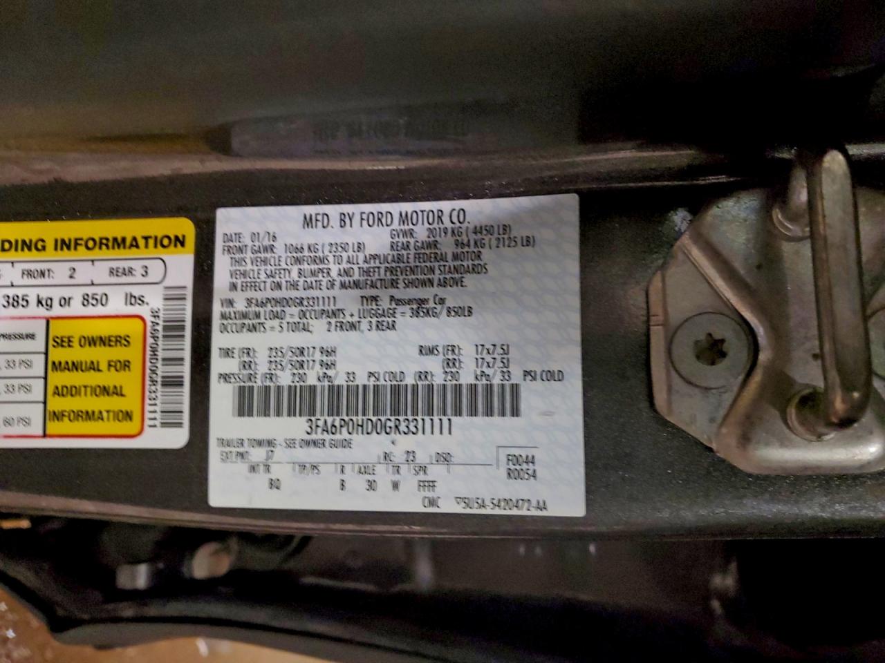 2016 FORD FUSION SE photo 12