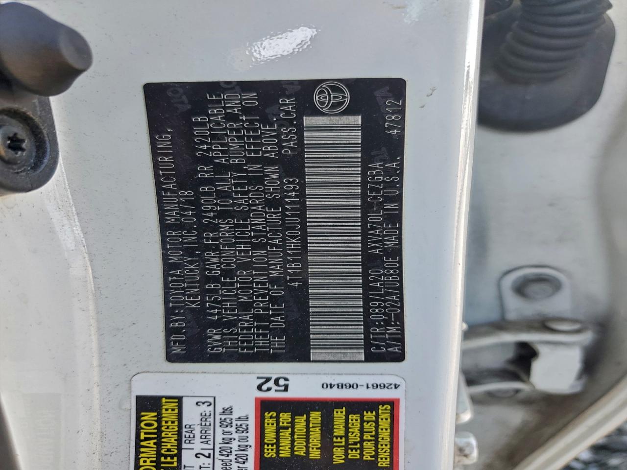 2018 TOYOTA CAMRY L photo 12
