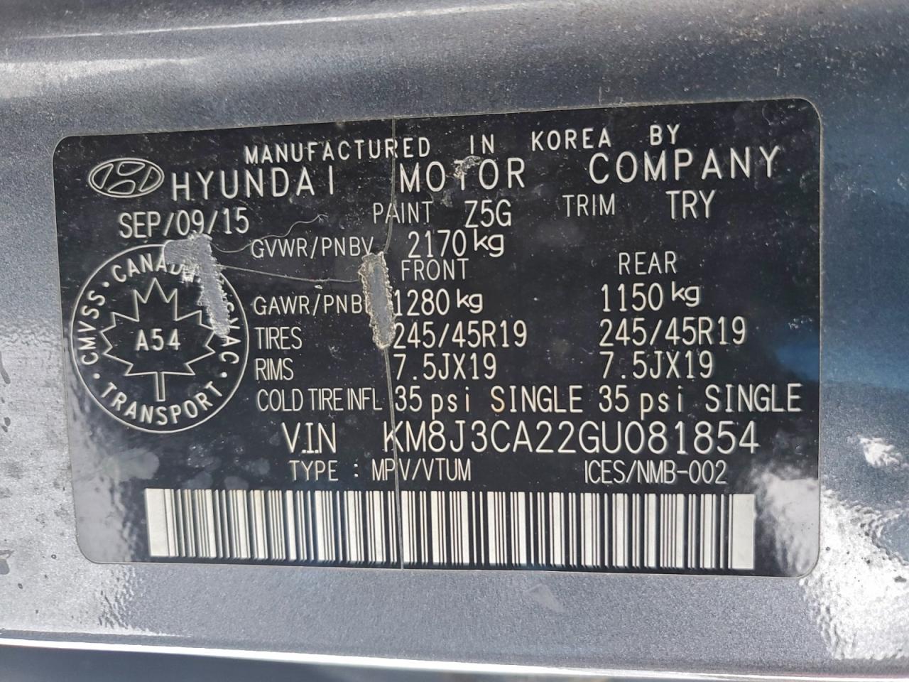 2016 HYUNDAI TUCSON LIMITED photo 12