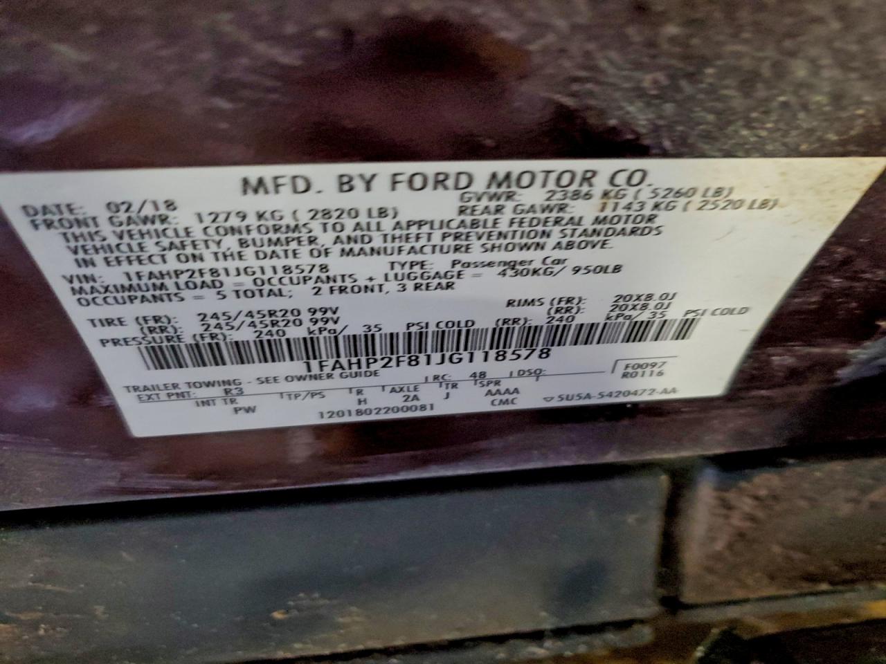2018 FORD TAURUS LIMITED photo 12