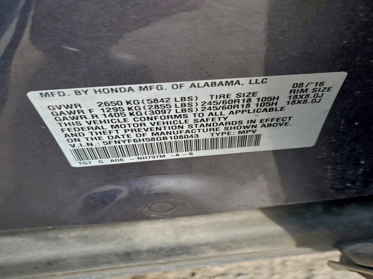 2016 HONDA PILOT EXL photo 23
