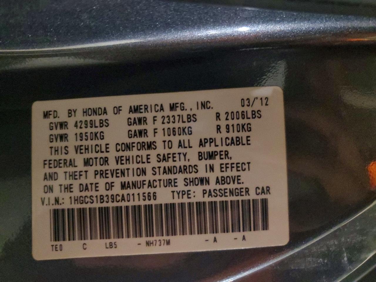 2012 HONDA ACCORD LX photo 23