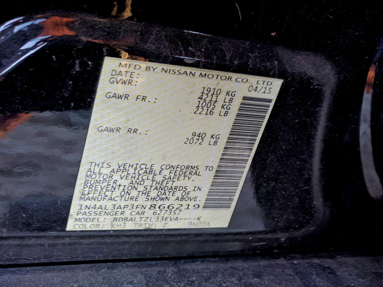 2015 NISSAN ALTIMA 2.5 photo 12