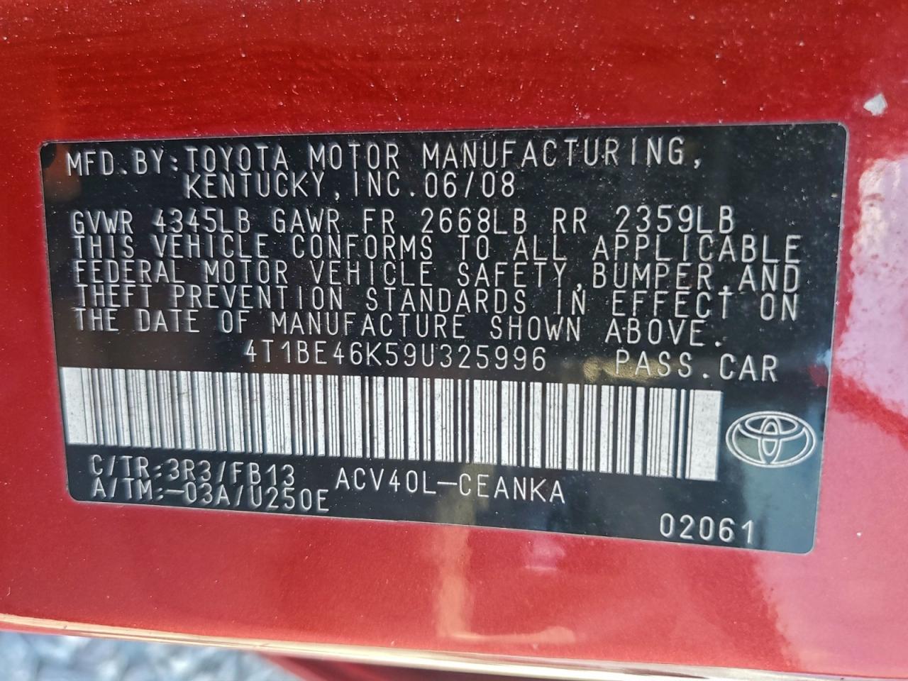 2009 TOYOTA CAMRY BASE photo 12