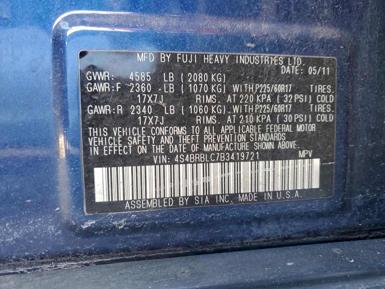 2011 SUBARU OUTBACK 2.5I LIMITED photo 25