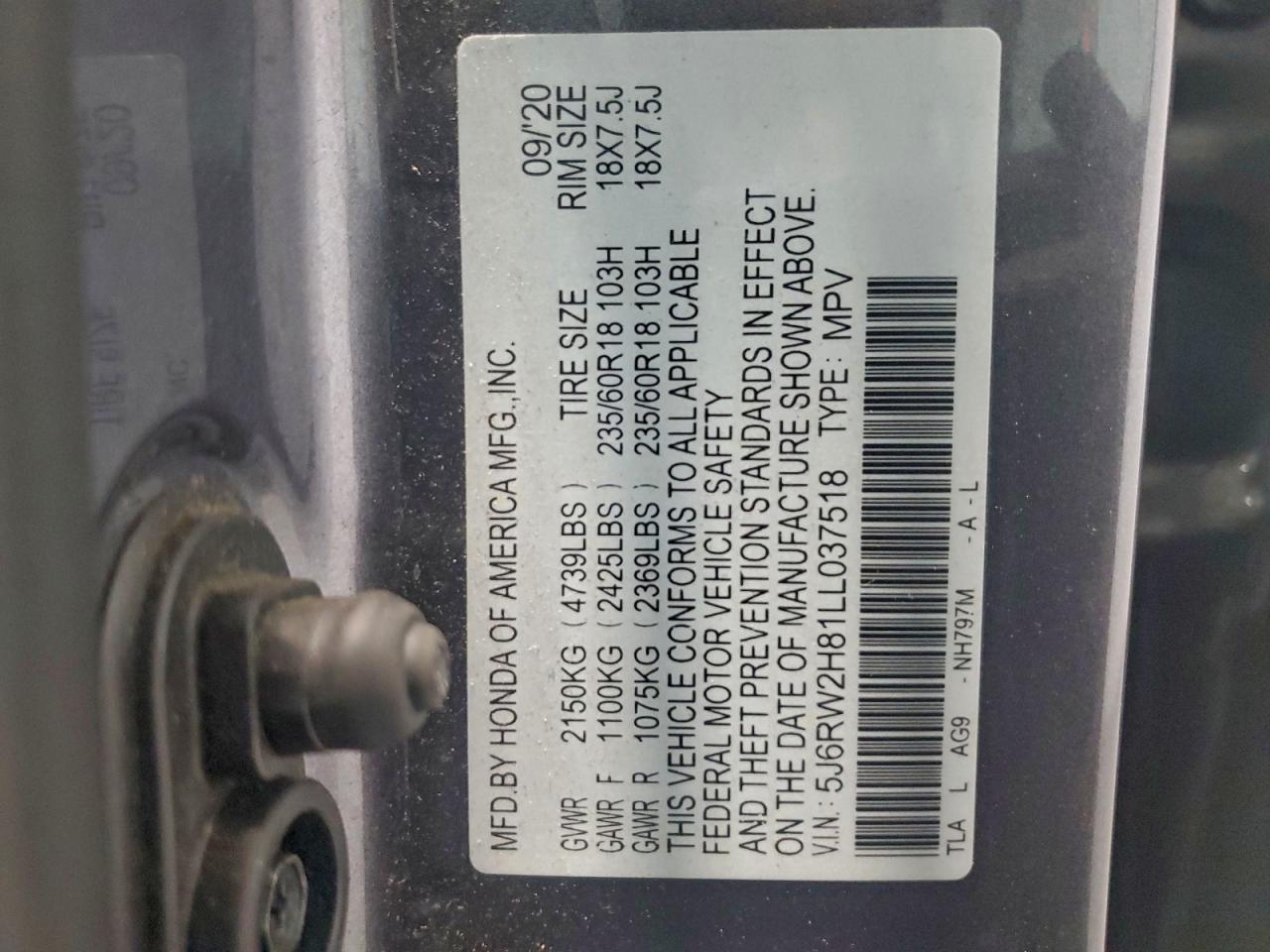 2020 HONDA CR-V EXL photo 37