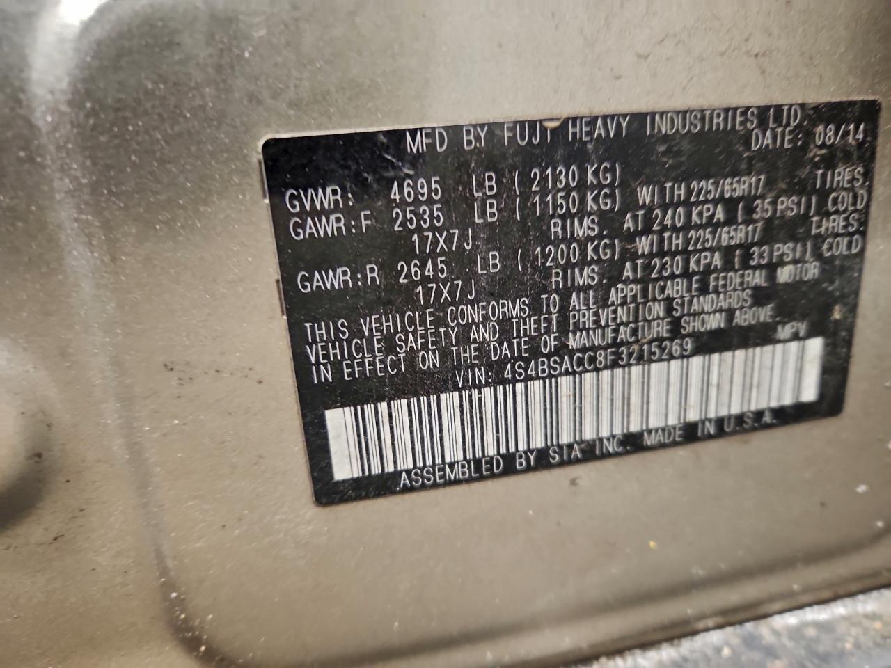 2015 SUBARU OUTBACK 2.5I PREMIUM photo 25