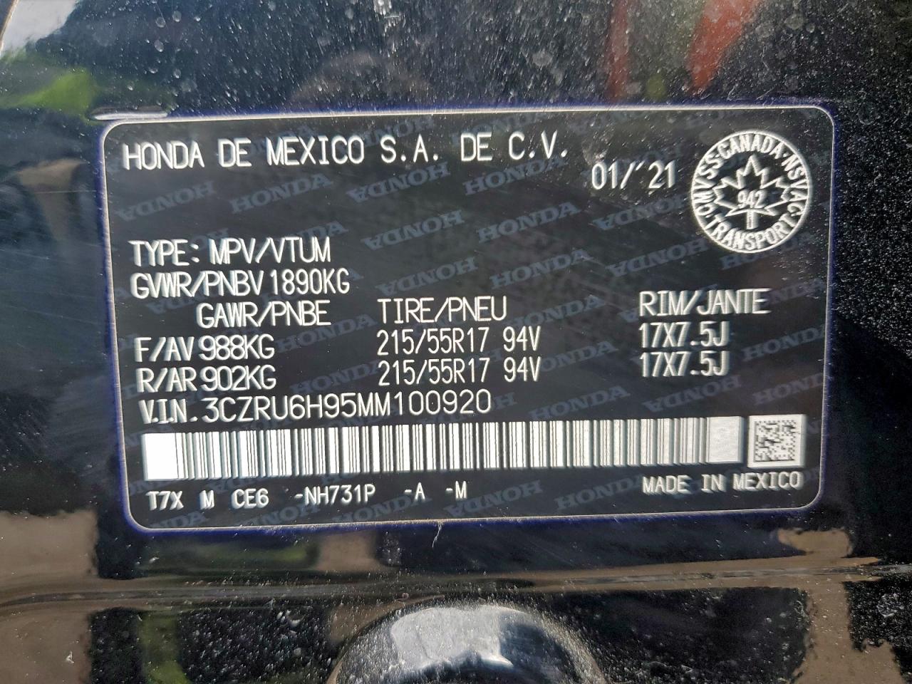 2021 HONDA HR-V TOURING photo 12