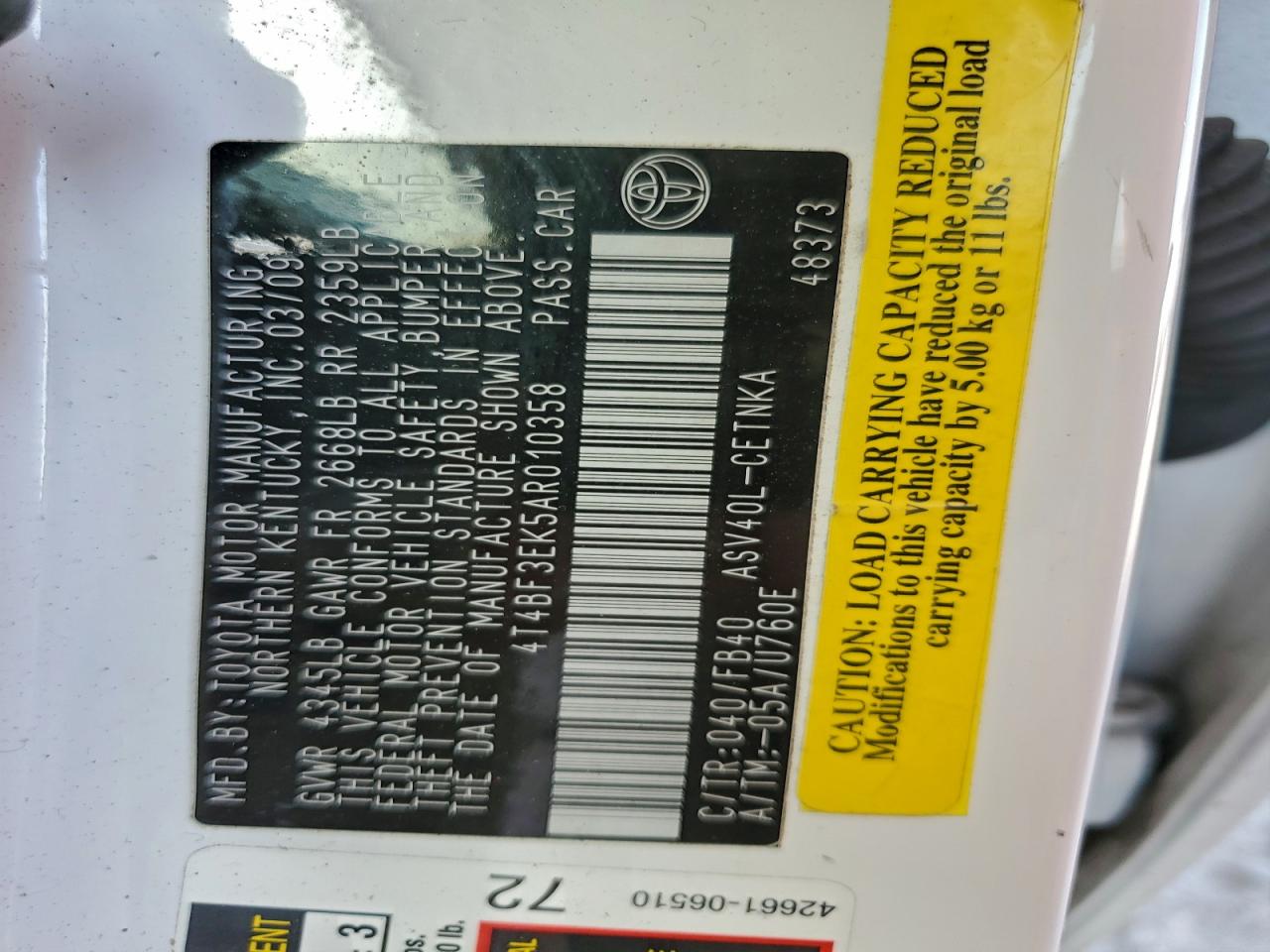 2010 TOYOTA CAMRY BASE photo 25