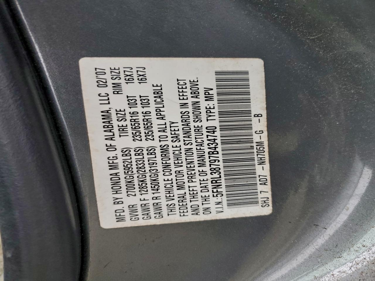 2007 HONDA ODYSSEY EXL photo 13