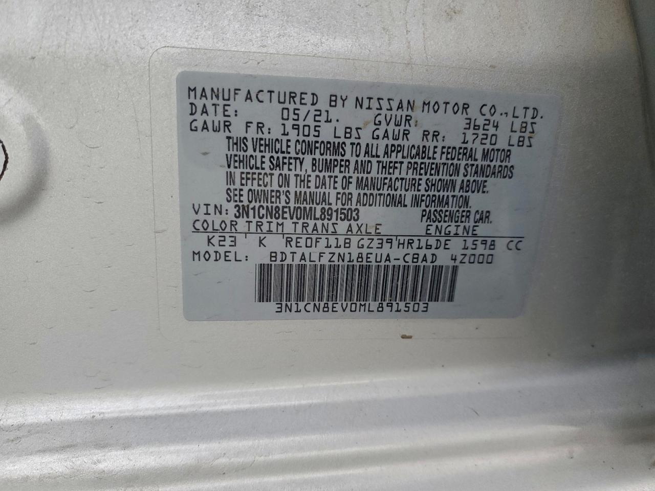 2021 NISSAN VERSA SV photo 37