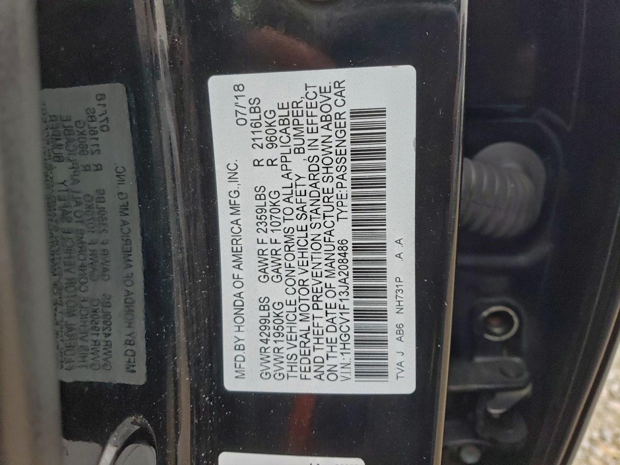 2018 HONDA ACCORD LX photo 12