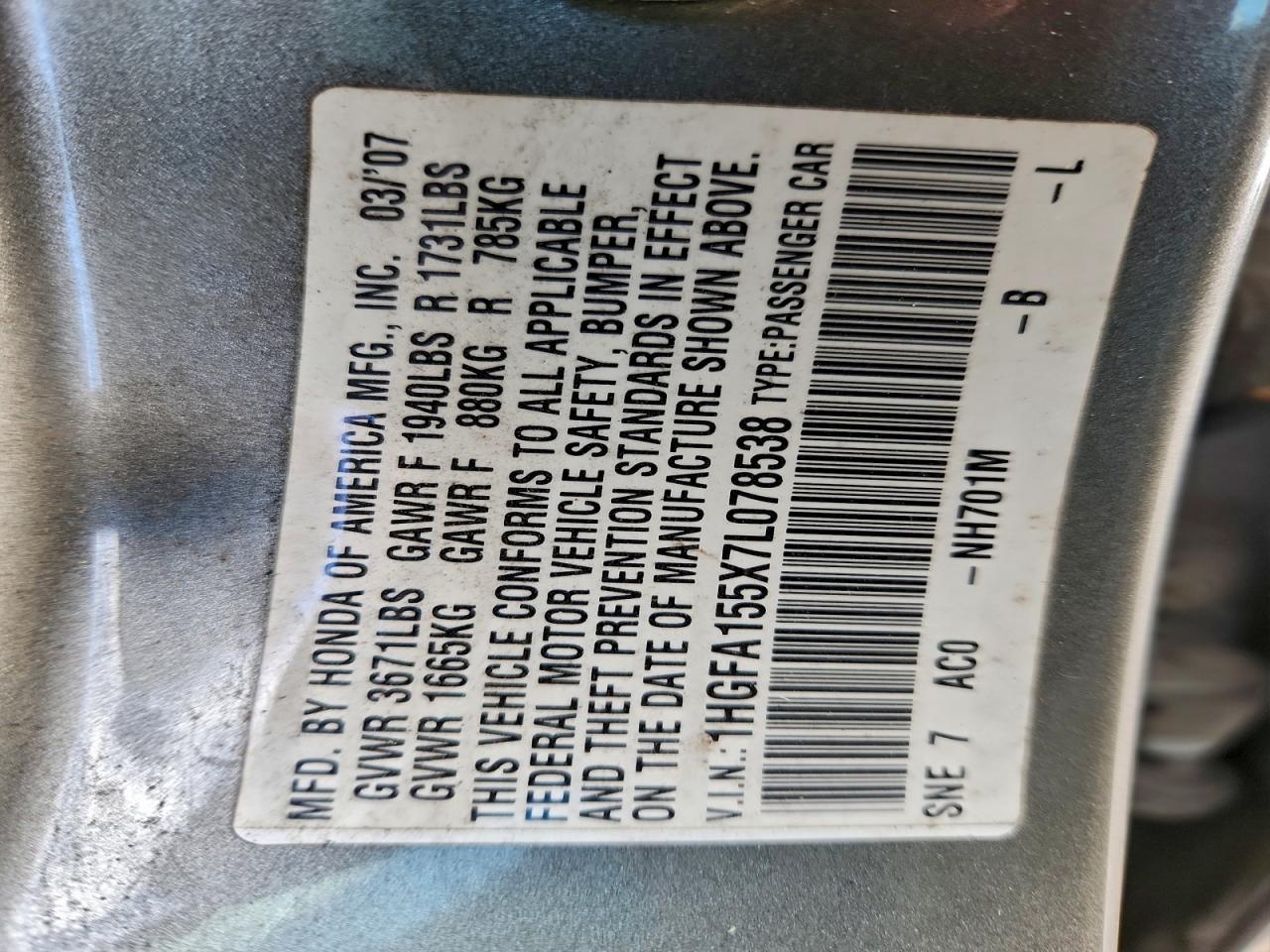 2007 HONDA CIVIC LX photo 12