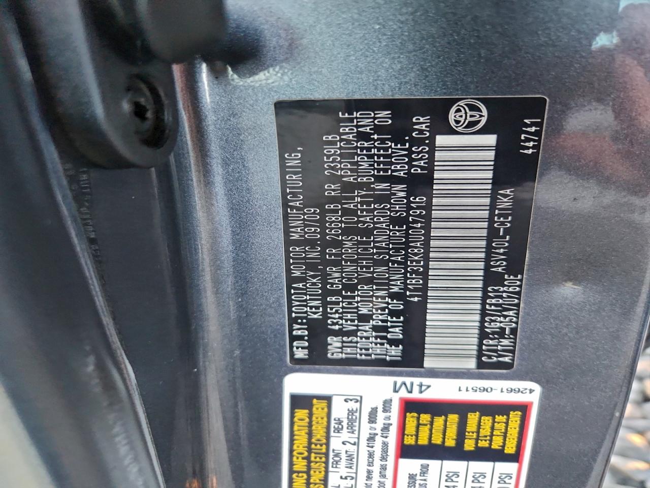 2010 TOYOTA CAMRY BASE photo 12