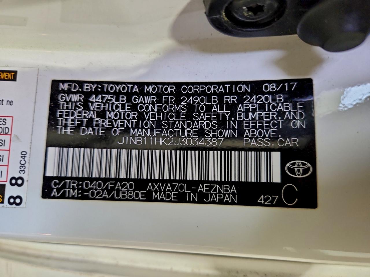 2018 TOYOTA CAMRY L photo 13