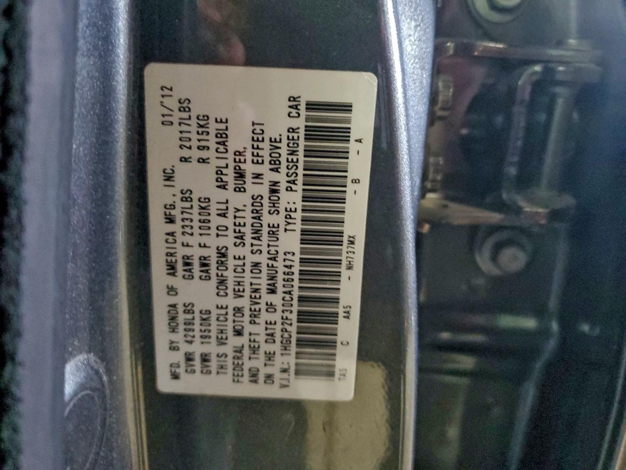 2012 HONDA ACCORD LX photo 12