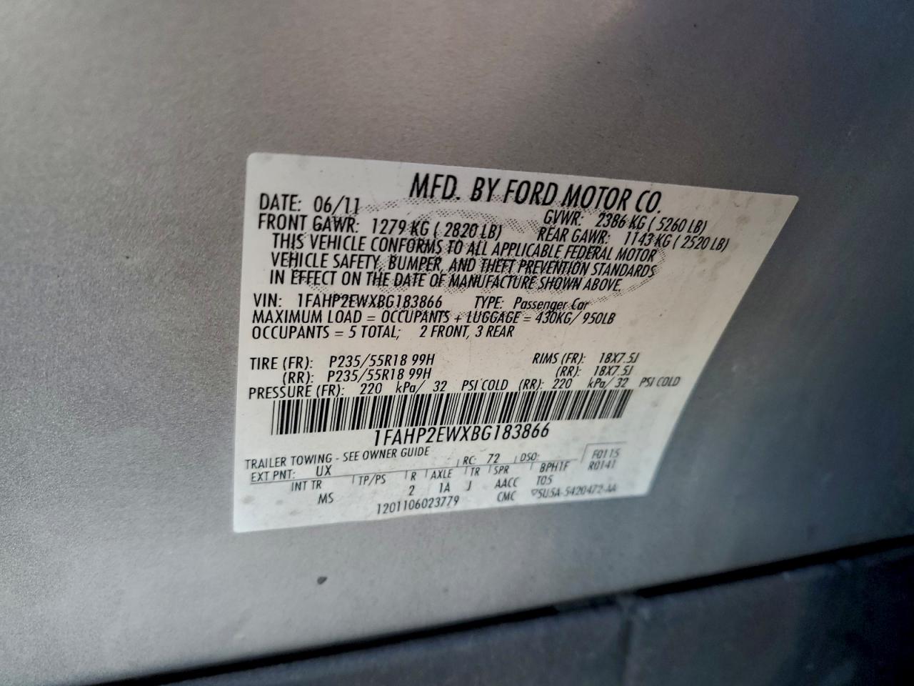 2011 FORD TAURUS SEL photo 25