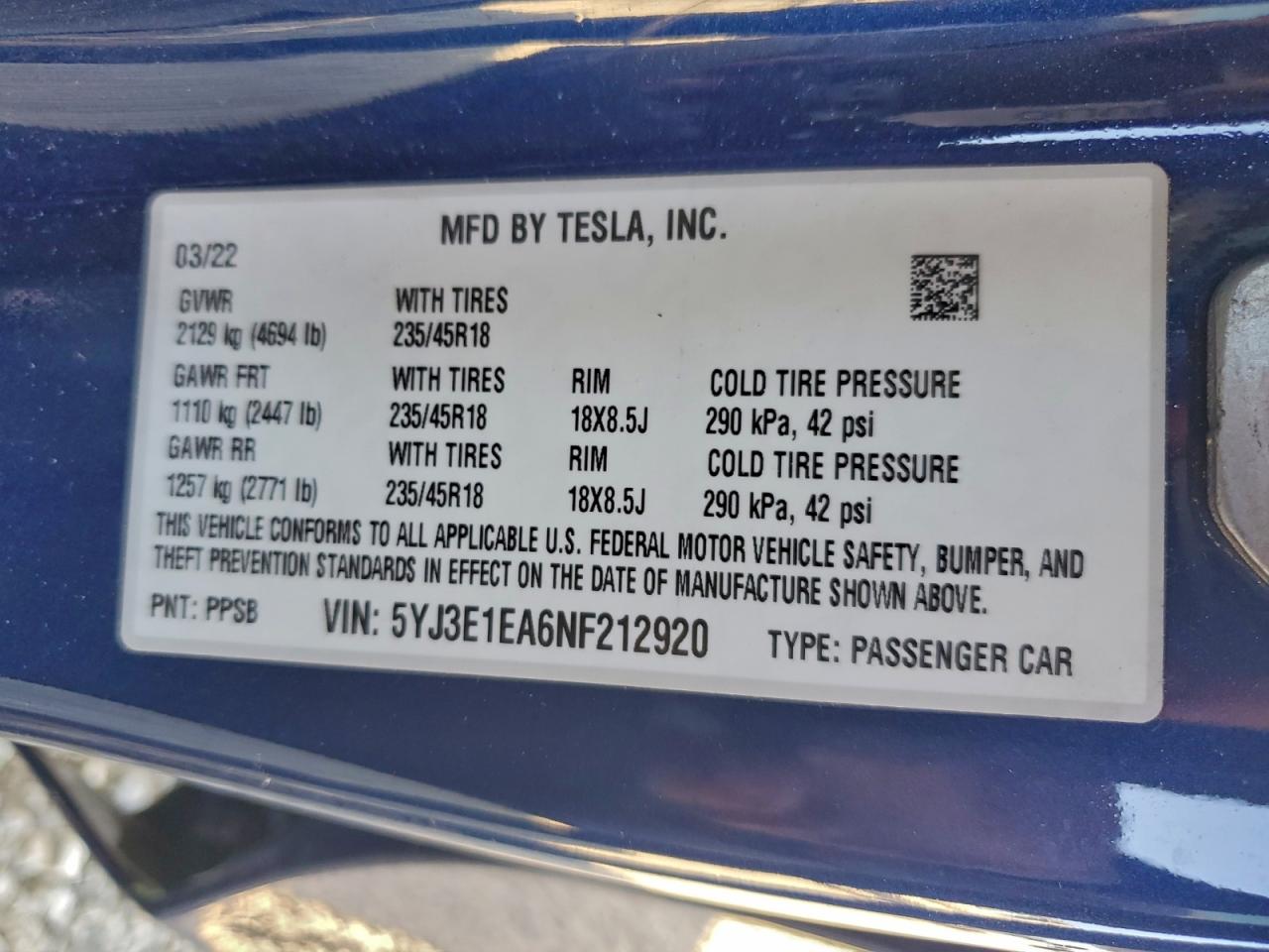 2022 TESLA MODEL 3 photo 25