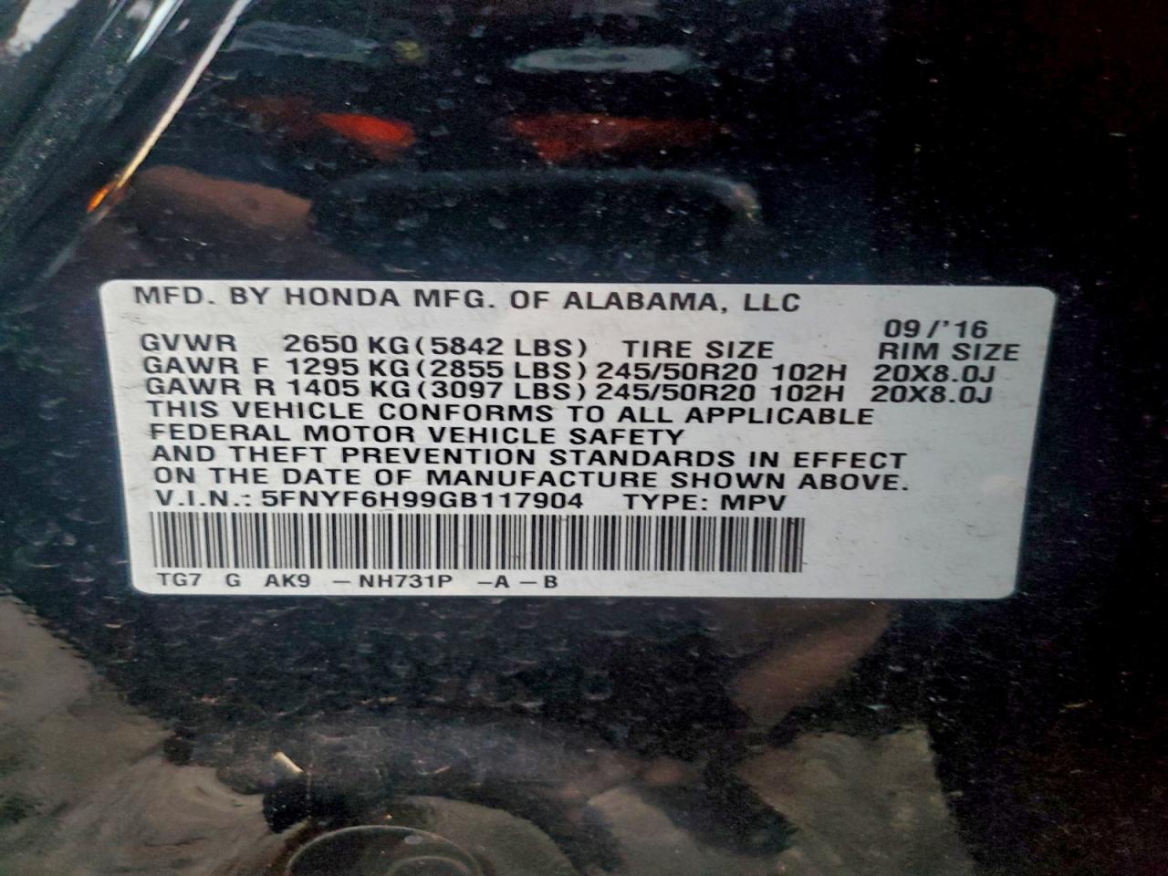2016 HONDA PILOT TOURING photo 14