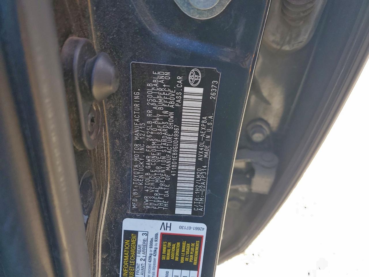2016 TOYOTA AVALON HYBRID photo 12