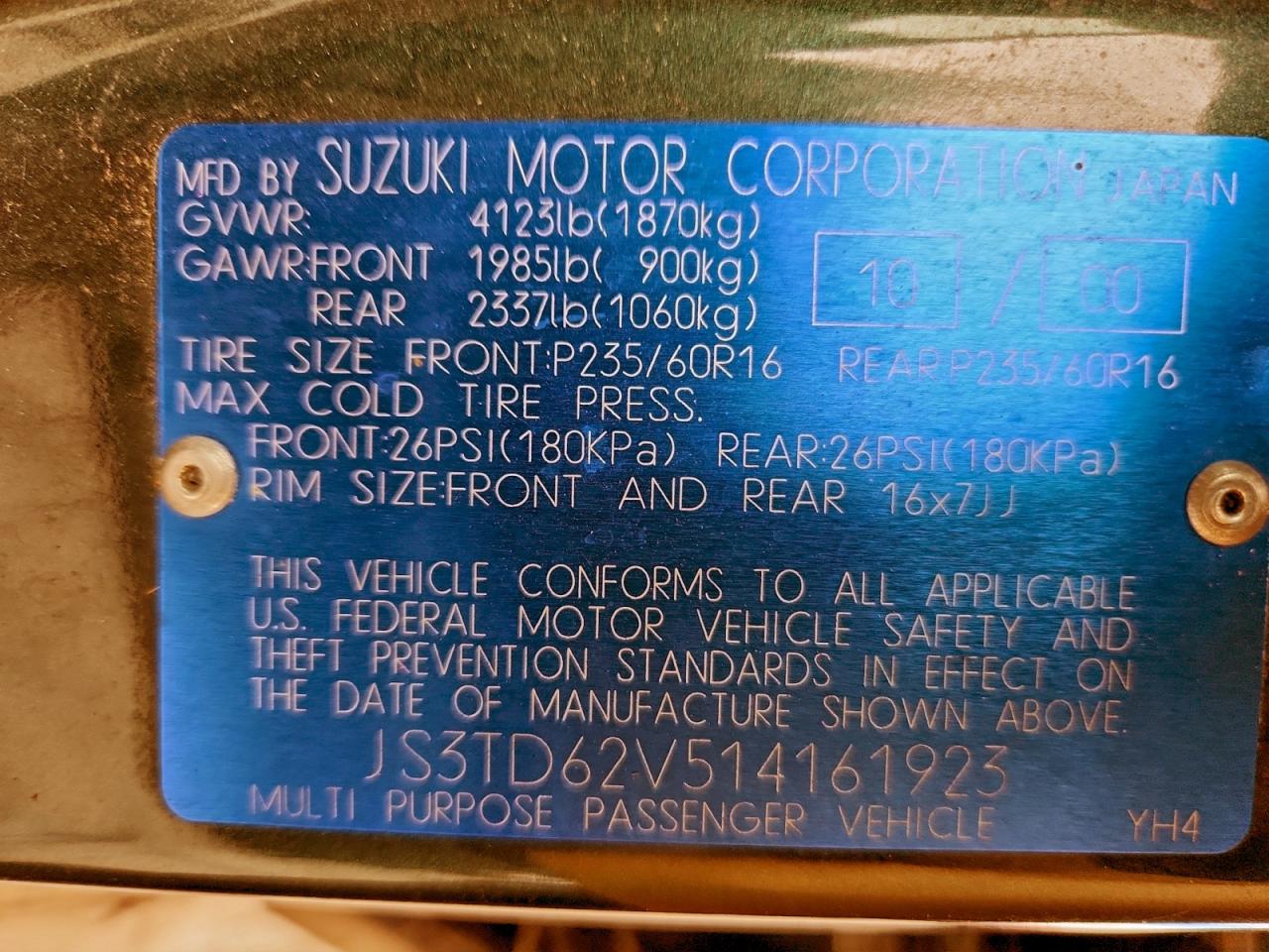 2001 SUZUKI GRAND VITARA JX photo 13