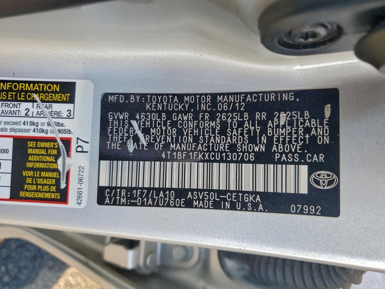 2012 TOYOTA CAMRY BASE photo 13