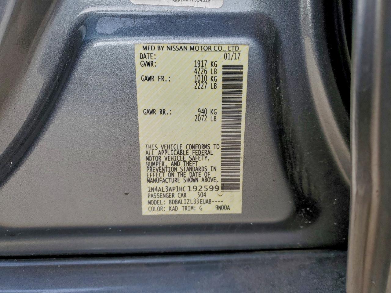 2017 NISSAN ALTIMA 2.5 photo 12