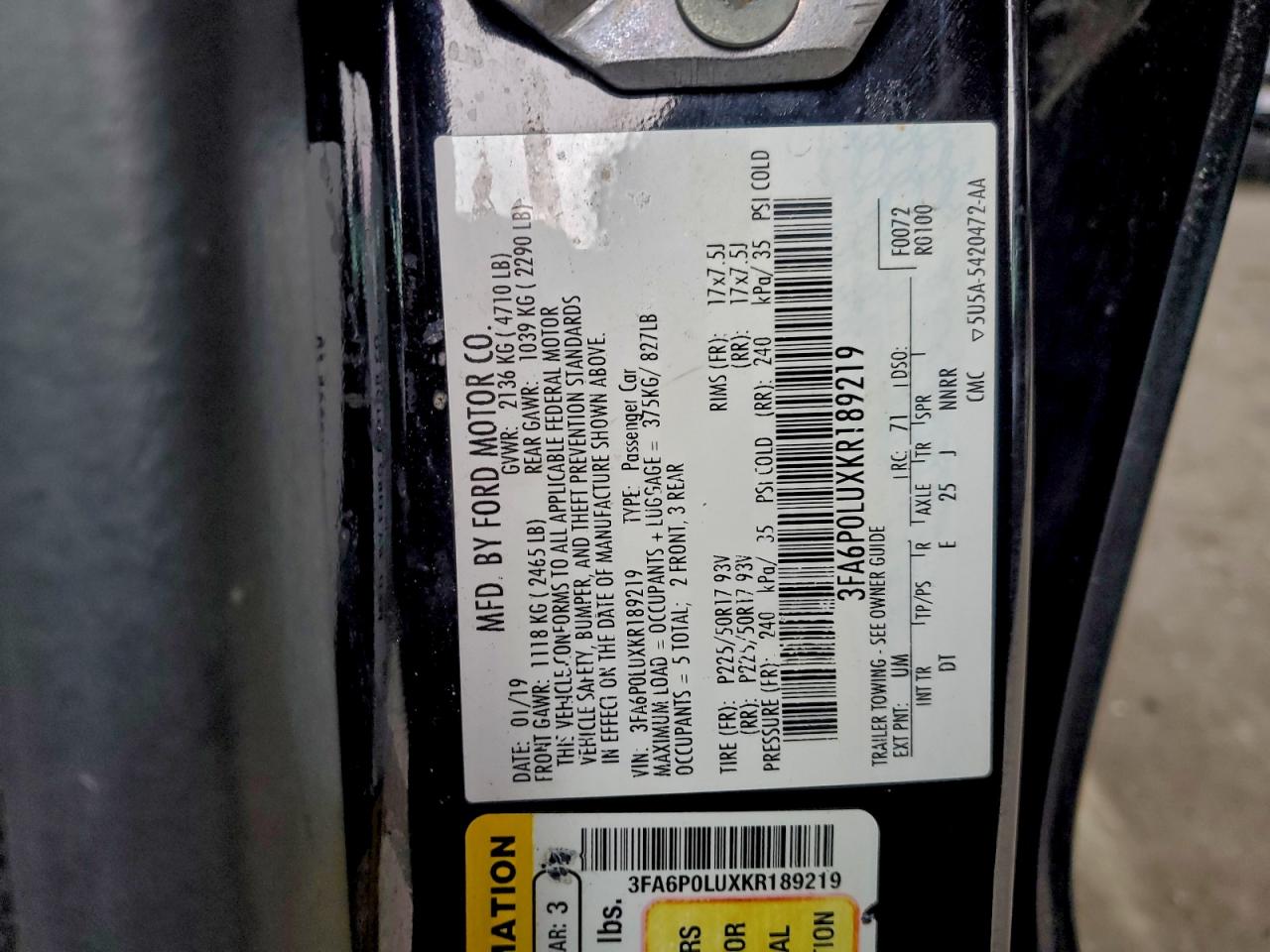 2019 FORD FUSION SE photo 12