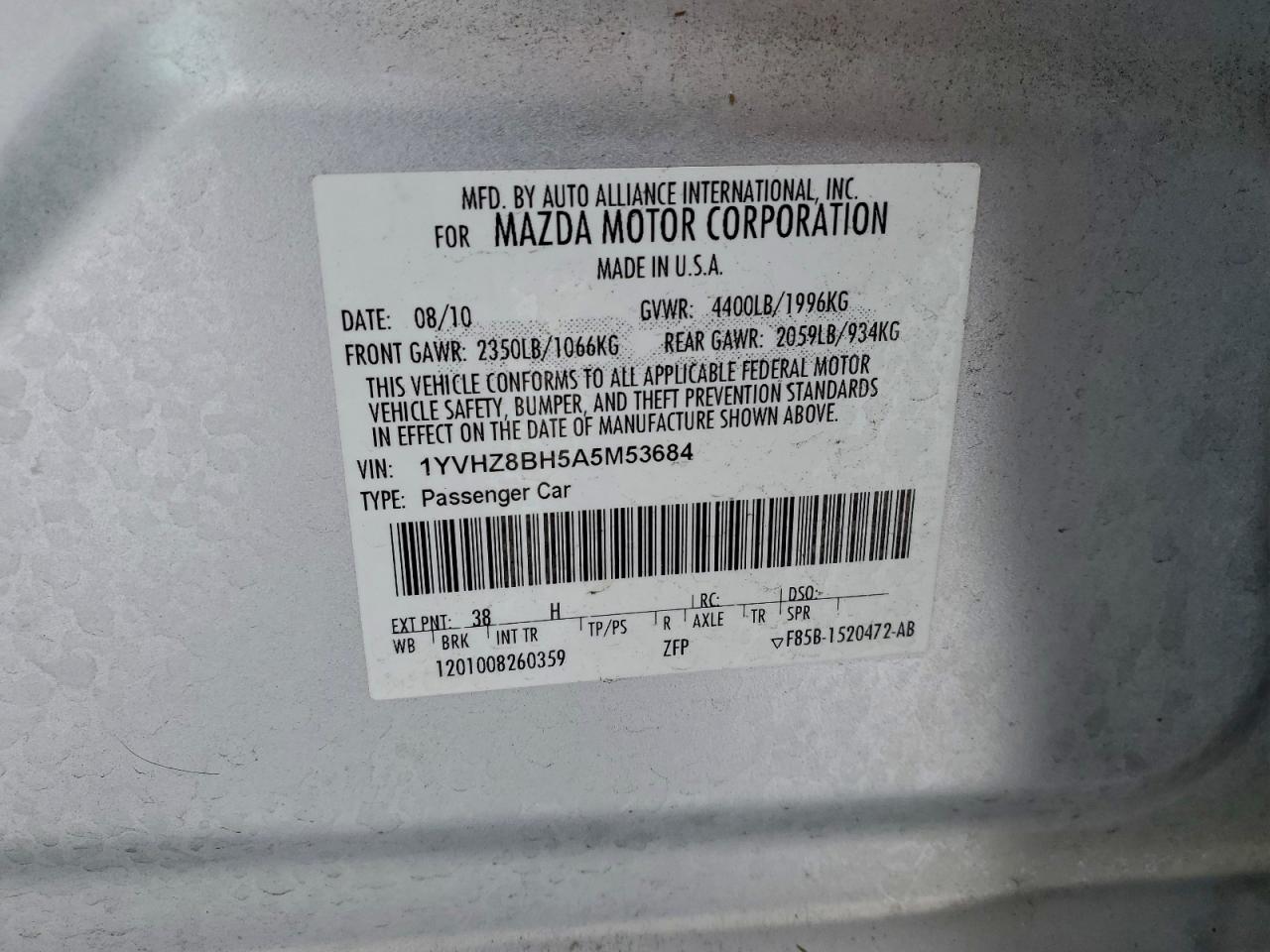 2010 MAZDA 6 I photo 12