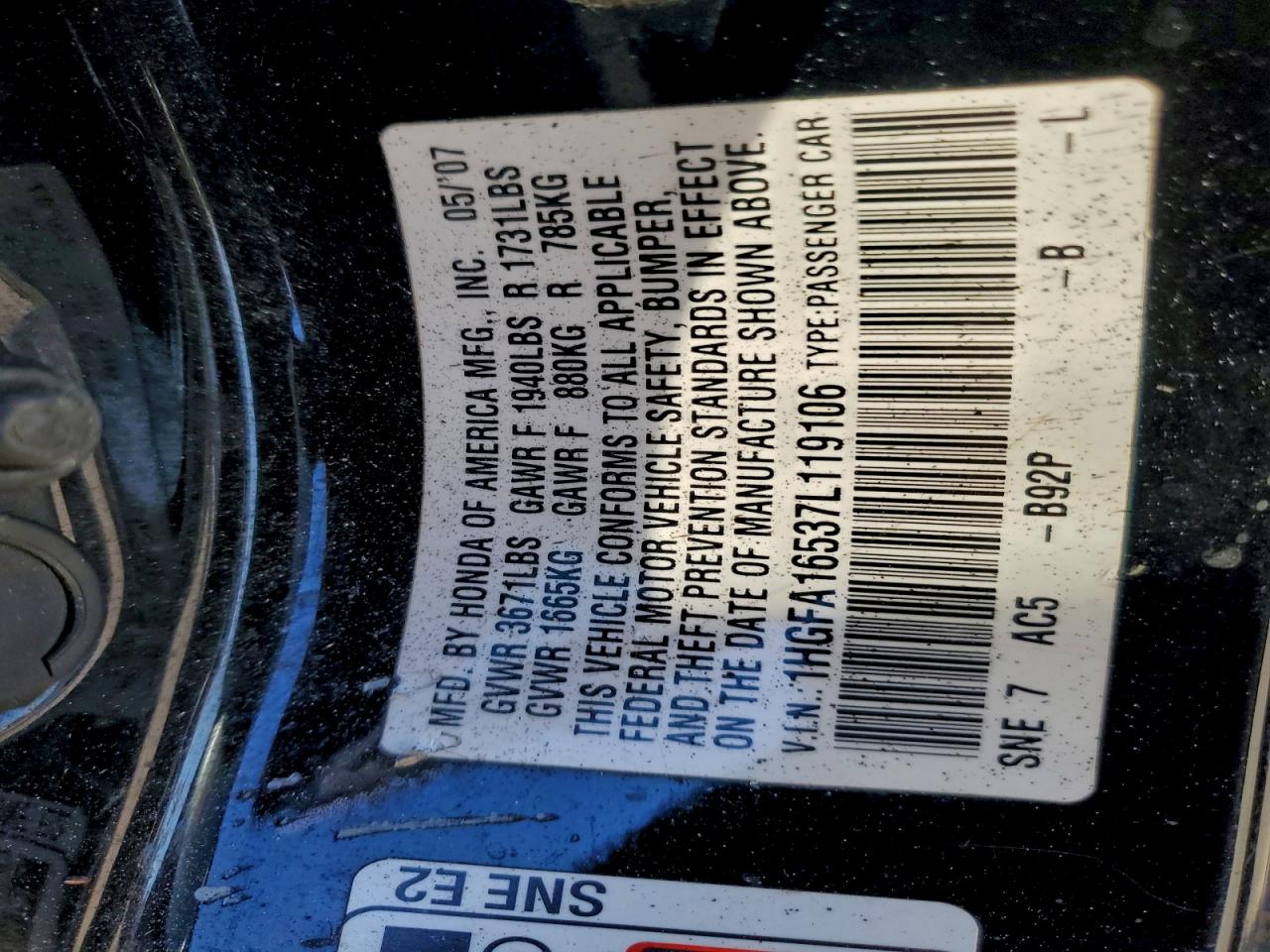 2007 HONDA CIVIC LX photo 13
